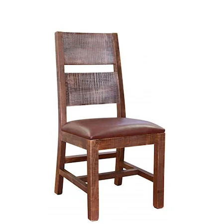 Rustic Multicolor Chair with Faux Leather Seat